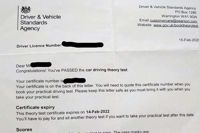 UK Theory Test Certificate